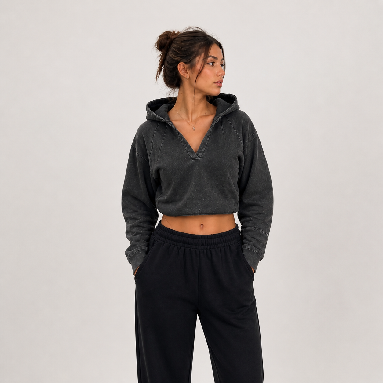 Trendy Vintage Cropped Hoodie